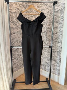Adelyn Rae Black Off-Shoulder Twist-Front Jumpsuit